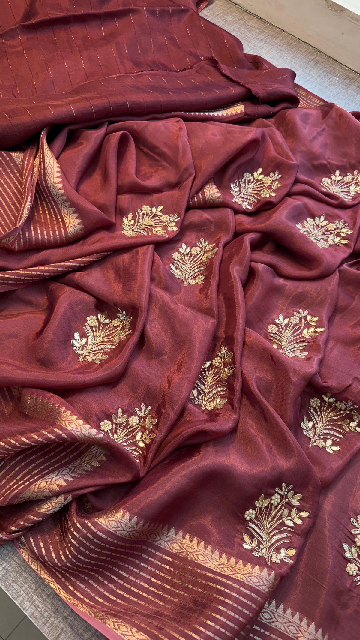Crepe Banarasi Saree with Zardozi & Zarkan Embellishments