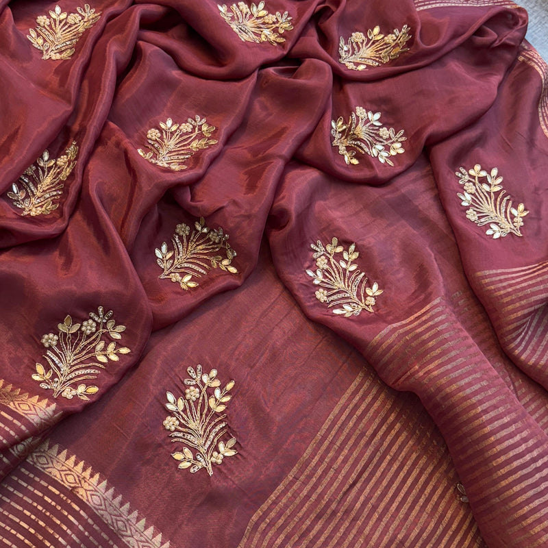 Crepe Banarasi Saree with Zardozi & Zarkan Embellishments