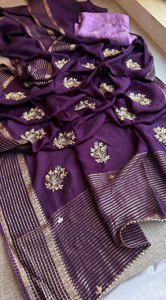 Crepe Banarasi Saree with Zardozi & Zarkan Embellishments