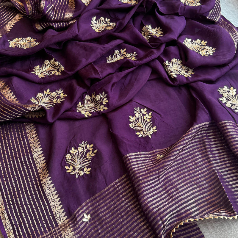 Crepe Banarasi Saree with Zardozi & Zarkan Embellishments