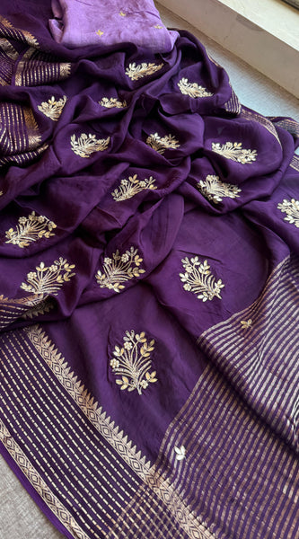 Crepe Banarasi Saree with Zardozi & Zarkan Embellishments