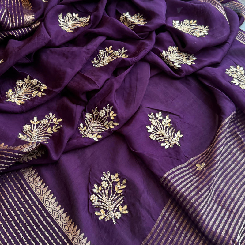 Crepe Banarasi Saree with Zardozi & Zarkan Embellishments