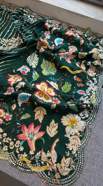 Munga Crepe Silk Saree with Gotapatti & Pearl Embroidery