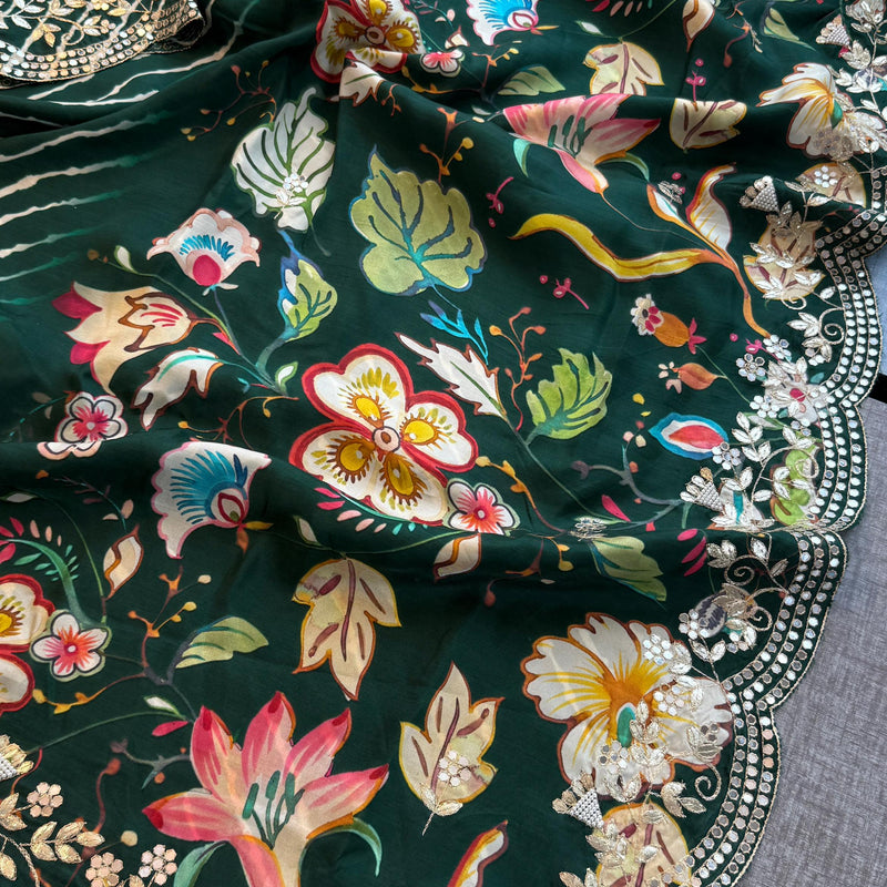 Munga Crepe Silk Saree with Gotapatti & Pearl Embroidery