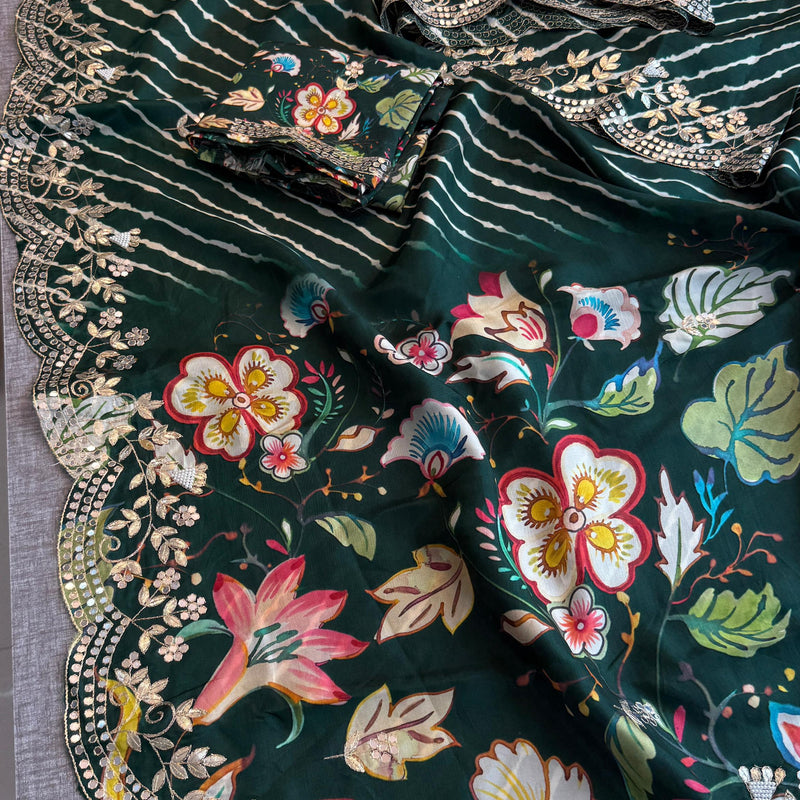 Munga Crepe Silk Saree with Gotapatti & Pearl Embroidery