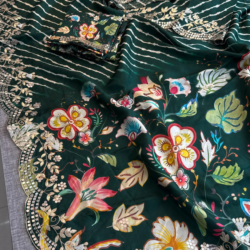 Munga Crepe Silk Saree with Gotapatti & Pearl Embroidery