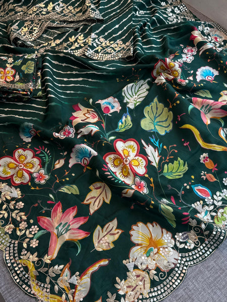 Munga Crepe Silk Saree with Gotapatti & Pearl Embroidery
