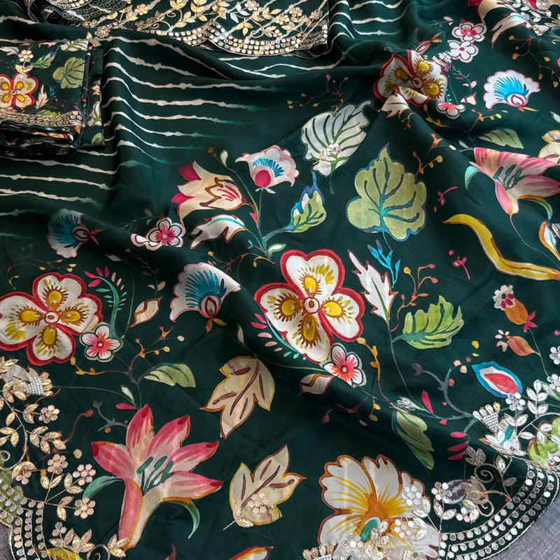 Munga Crepe Silk Saree with Gotapatti & Pearl Embroidery