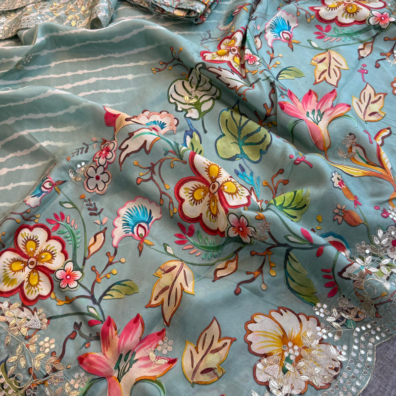 Munga Crepe Silk Saree with Gotapatti & Pearl Embroidery