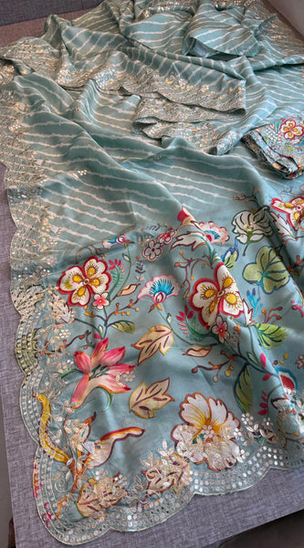 Munga Crepe Silk Saree with Gotapatti & Pearl Embroidery