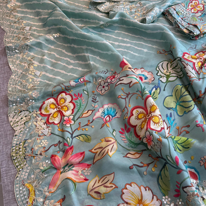 Munga Crepe Silk Saree with Gotapatti & Pearl Embroidery