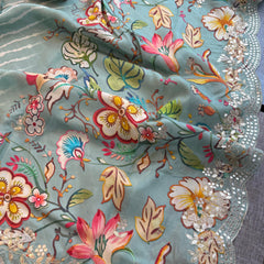Munga Crepe Silk Saree with Gotapatti & Pearl Embroidery