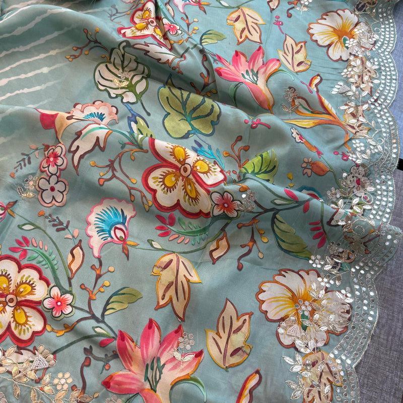 Munga Crepe Silk Saree with Gotapatti & Pearl Embroidery