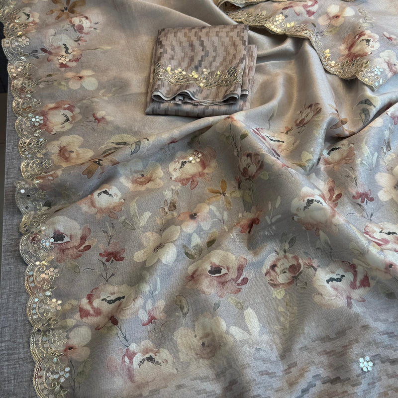 Tussar Linen Silk Saree with Gotapatti & Kutdana Work