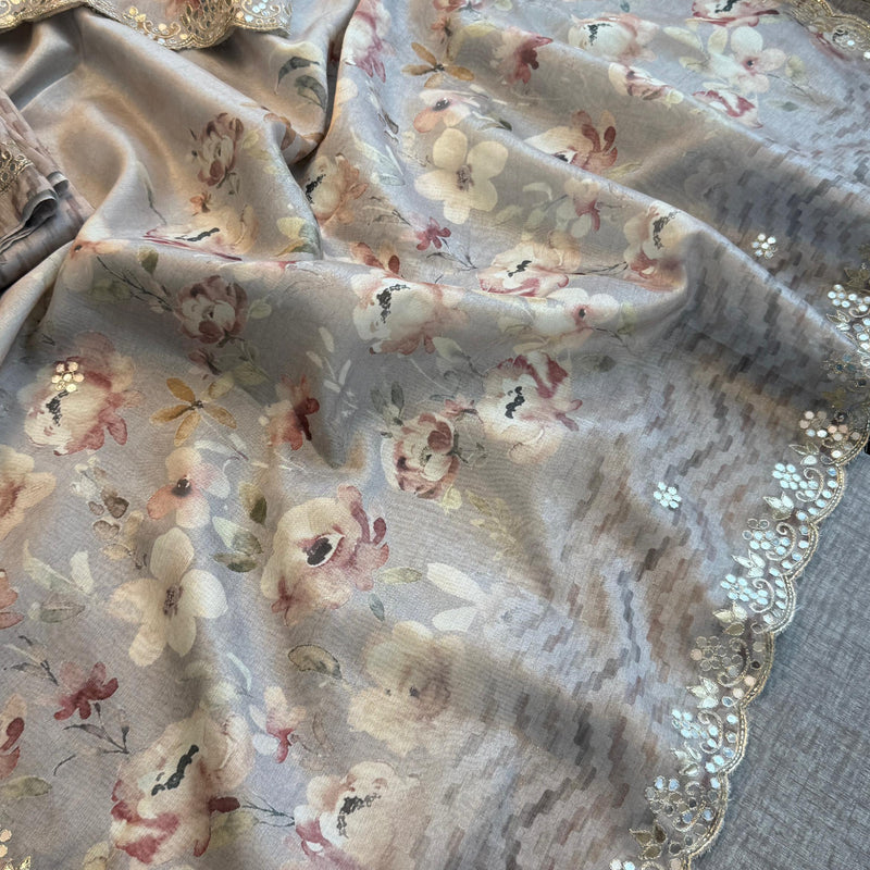 Tussar Linen Silk Saree with Gotapatti & Kutdana Work