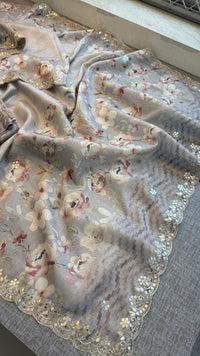 Tussar Linen Silk Saree with Gotapatti & Kutdana Work