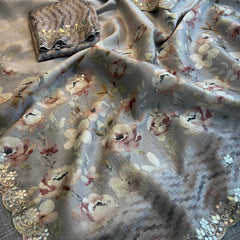 Tussar Linen Silk Saree with Gotapatti & Kutdana Work