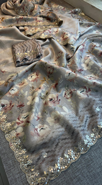 Tussar Linen Silk Saree with Gotapatti & Kutdana Work