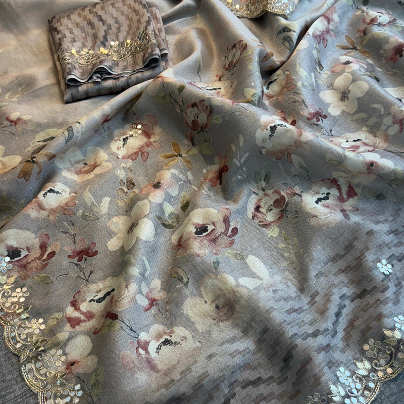 Tussar Linen Silk Saree with Gotapatti & Kutdana Work