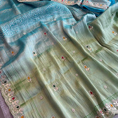 Pure Khaddi Georgette Silk Saree with Pearl & Zardozi Embroidery