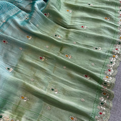 Pure Khaddi Georgette Silk Saree with Pearl & Zardozi Embroidery