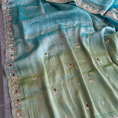 Pure Khaddi Georgette Silk Saree with Pearl & Zardozi Embroidery