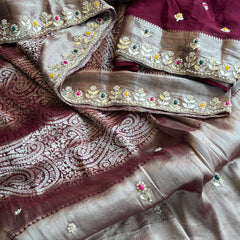 Pure Khaddi Georgette Silk Saree with Pearl & Zardozi Embroidery