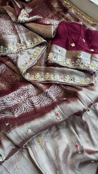 Pure Khaddi Georgette Silk Saree with Pearl & Zardozi Embroidery