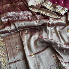 Pure Khaddi Georgette Silk Saree with Pearl & Zardozi Embroidery