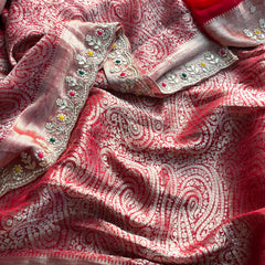 Pure Khaddi Georgette Silk Saree with Pearl & Zardozi Embroidery