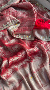 Pure Khaddi Georgette Silk Saree with Pearl & Zardozi Embroidery