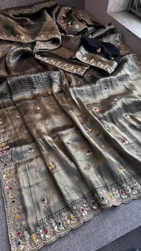Pure Khaddi Georgette Silk Saree with Pearl & Zardozi Embroidery
