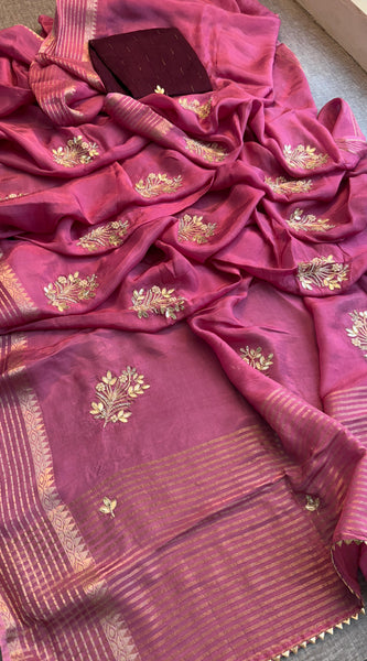 Crepe Banarasi Saree with Zardozi & Zarkan Embellishments
