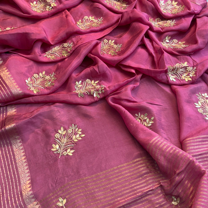Crepe Banarasi Saree with Zardozi & Zarkan Embellishments