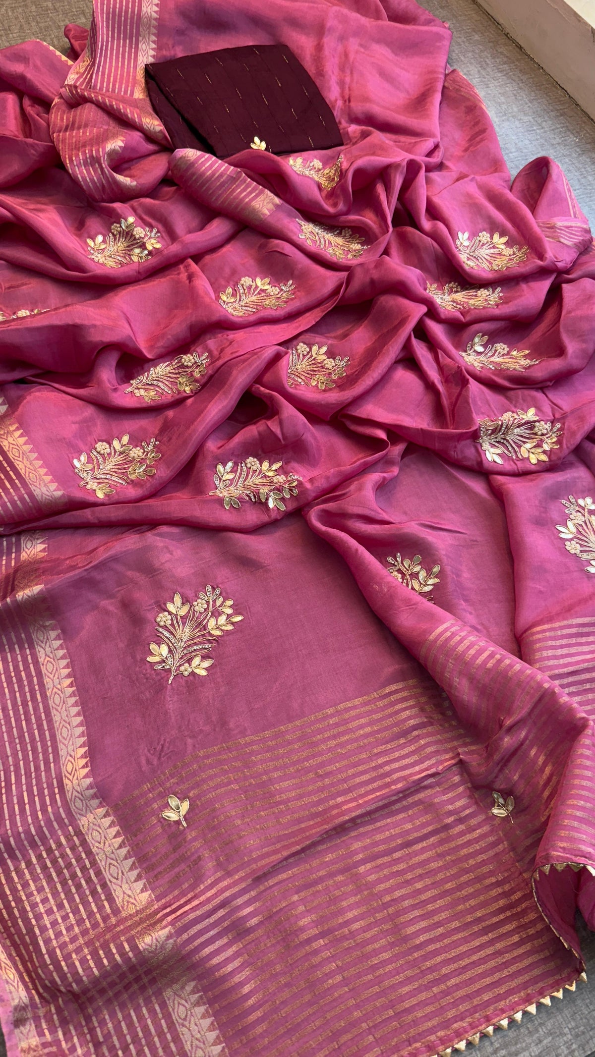 Crepe Banarasi Saree with Zardozi & Zarkan Embellishments