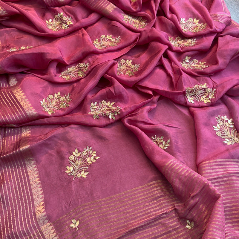 Crepe Banarasi Saree with Zardozi & Zarkan Embellishments