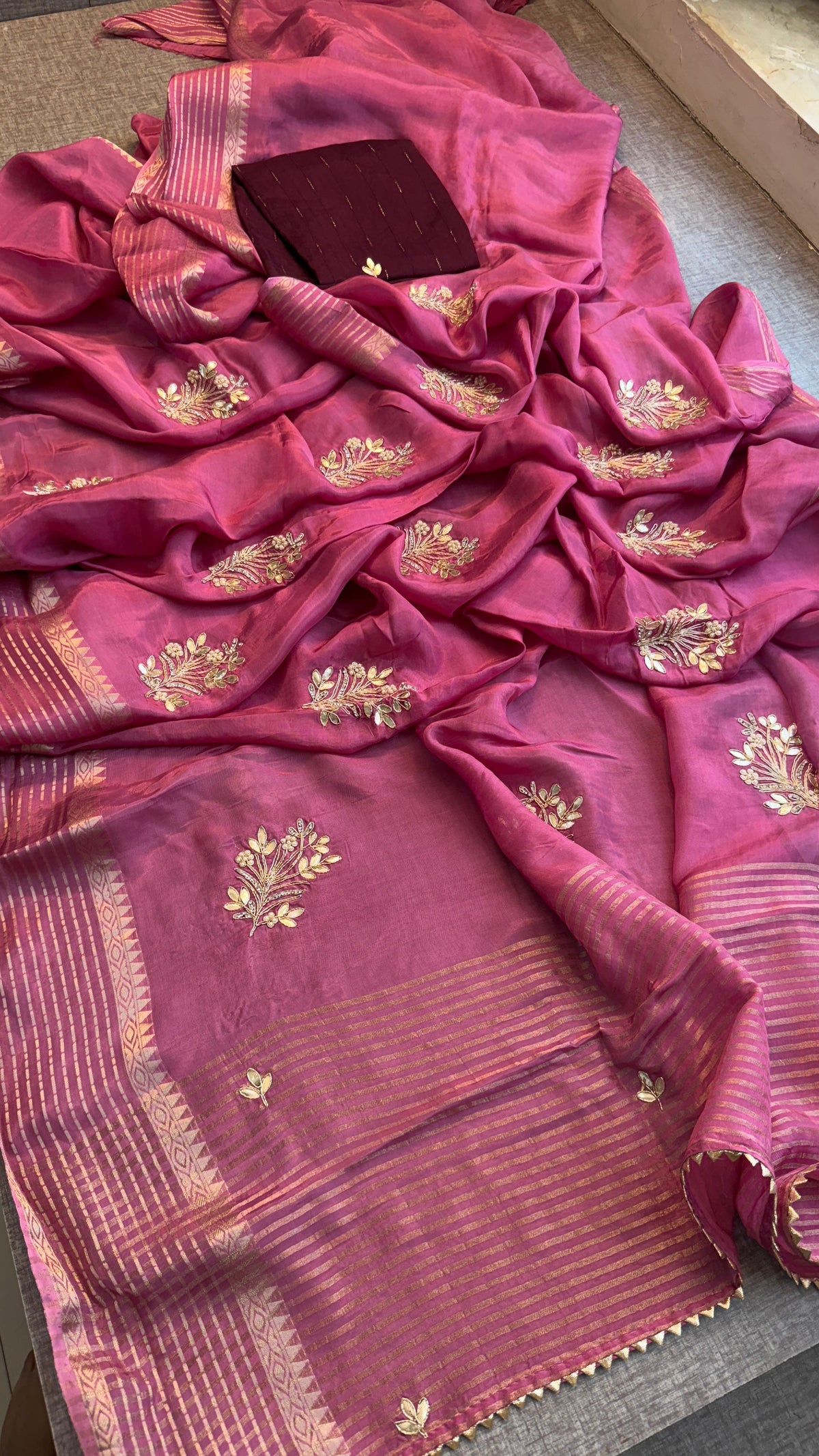 Crepe Banarasi Saree with Zardozi & Zarkan Embellishments