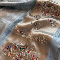 Soft Cosmo Munga Silk Banarasi Wedding Saree with Zardozi & Resham Work