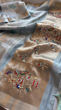 Soft Cosmo Munga Silk Banarasi Wedding Saree with Zardozi & Resham Work