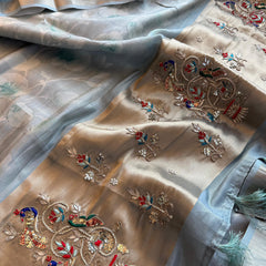 Soft Cosmo Munga Silk Banarasi Wedding Saree with Zardozi & Resham Work