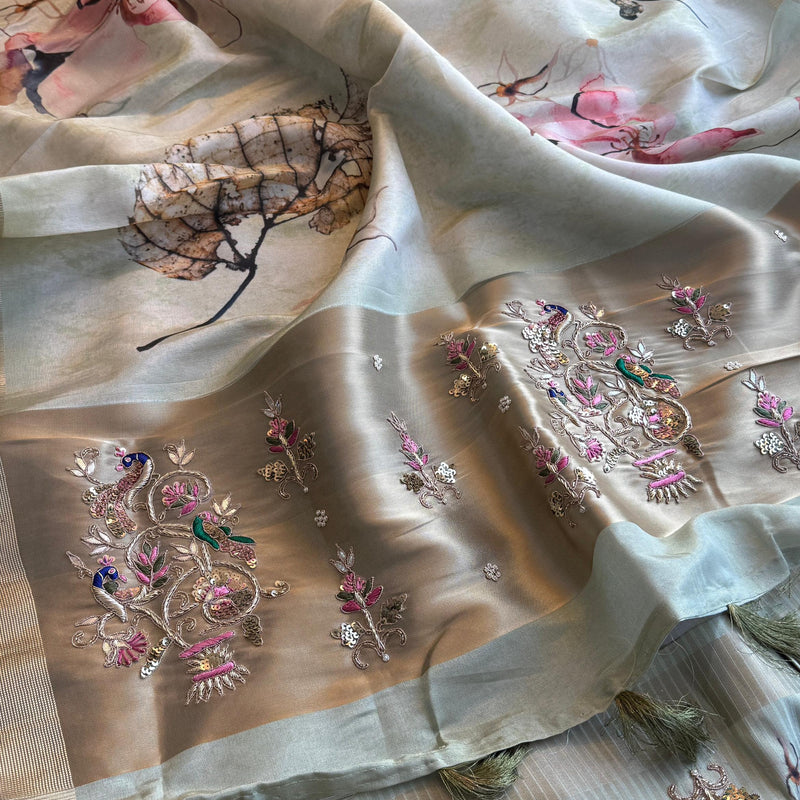 Soft Cosmo Munga Silk Banarasi Wedding Saree with Zardozi & Resham Work