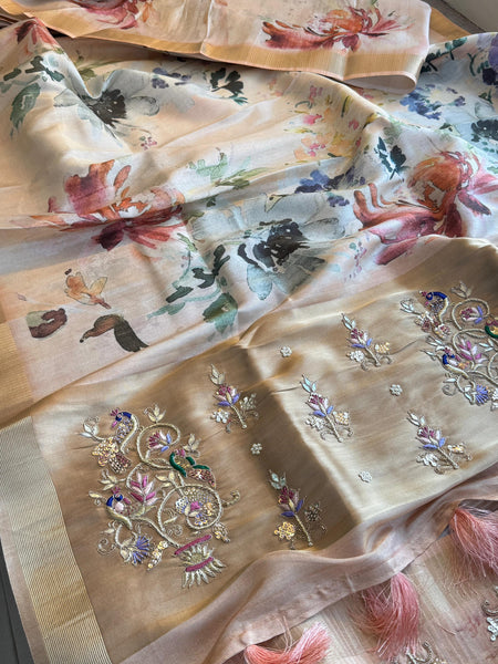 Soft Cosmo Munga Silk Banarasi Wedding Saree with Zardozi & Resham Work