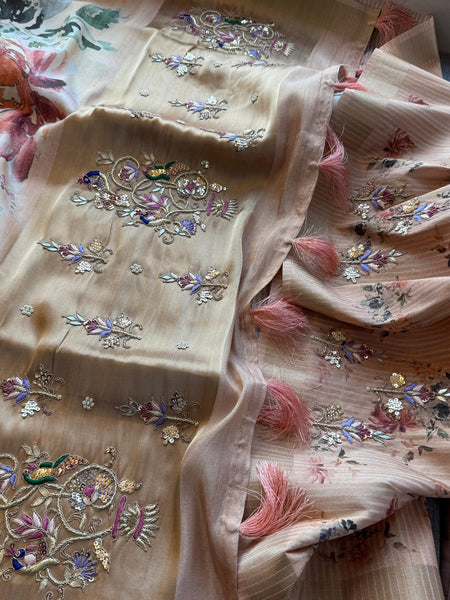 Soft Cosmo Munga Silk Banarasi Wedding Saree with Zardozi & Resham Work