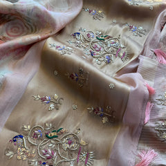 Soft Cosmo Munga Silk Banarasi Wedding Saree with Zardozi & Resham Work