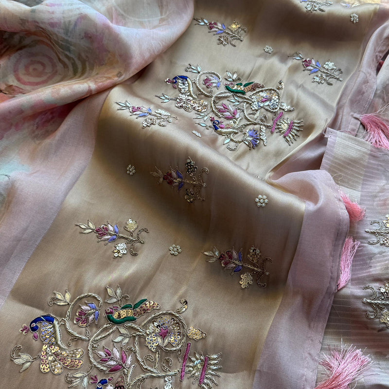 Soft Cosmo Munga Silk Banarasi Wedding Saree with Zardozi & Resham Work