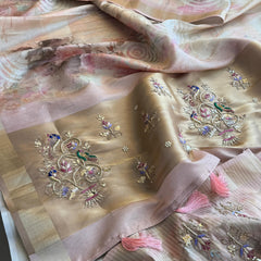 Soft Cosmo Munga Silk Banarasi Wedding Saree with Zardozi & Resham Work