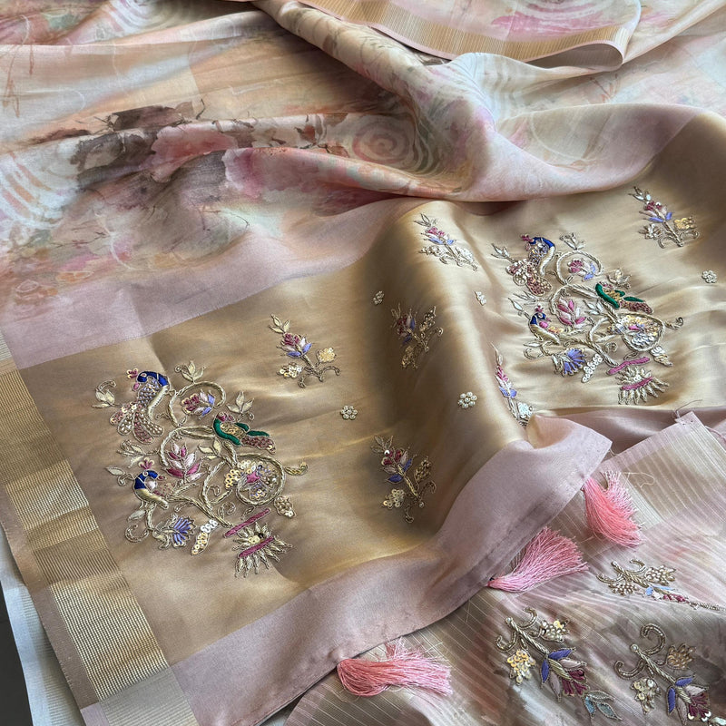 Soft Cosmo Munga Silk Banarasi Wedding Saree with Zardozi & Resham Work