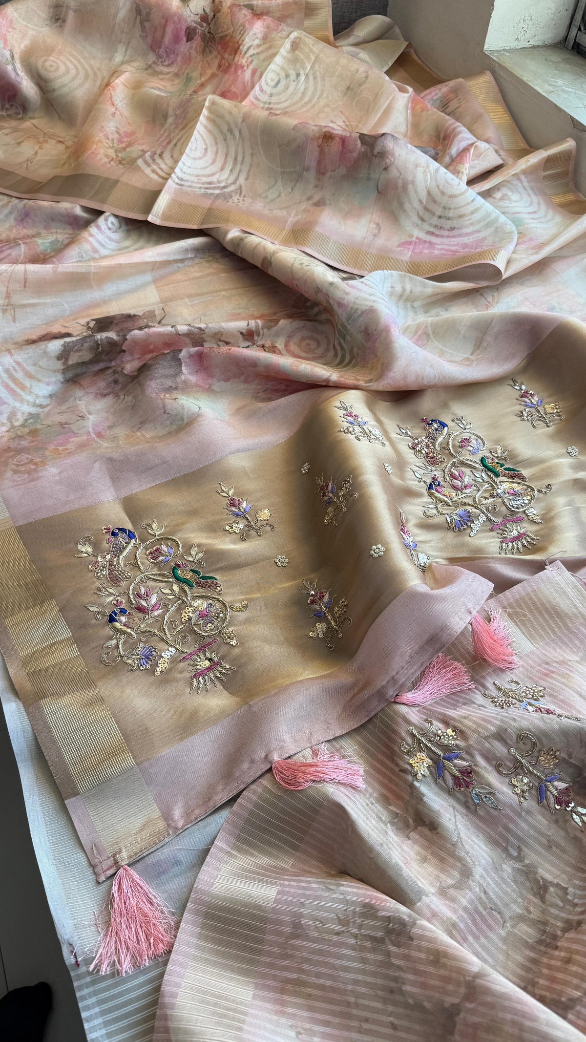 Soft Cosmo Munga Silk Banarasi Wedding Saree with Zardozi & Resham Work