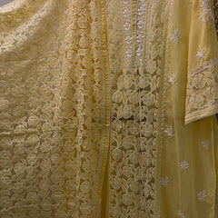Mul Cotton Semi-Stitched Kurta Dupatta Set with Net Patch & Jaal Work