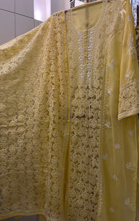 Mul Cotton Semi-Stitched Kurta Dupatta Set with Net Patch & Jaal Work